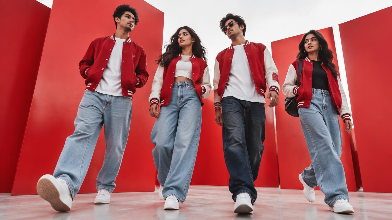 Friends wearing Thriftify vintage varsity jackets